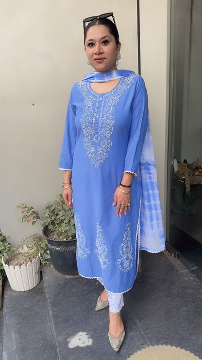 Social Blue Cotton Designer Suit