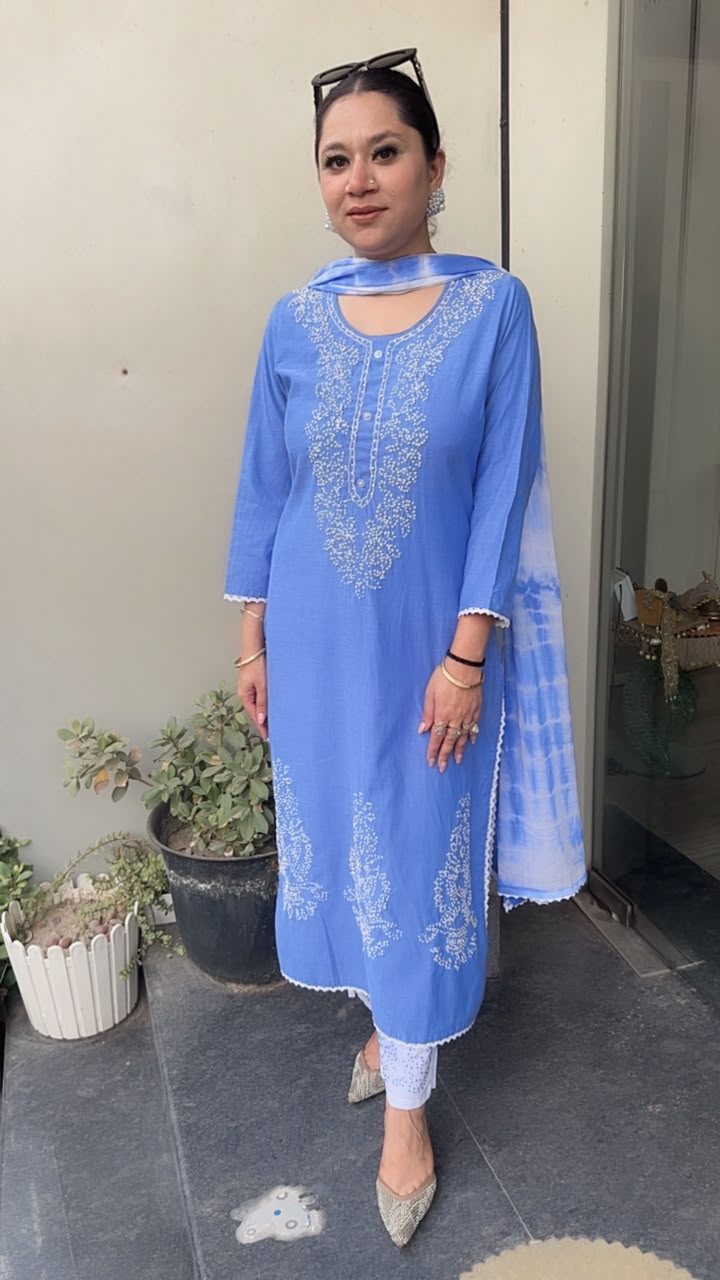 Social Blue Cotton Designer Suit