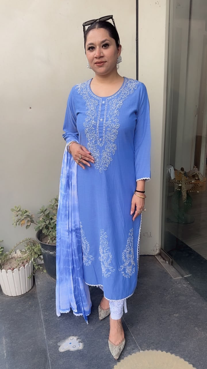 Social Blue Cotton Designer Suit
