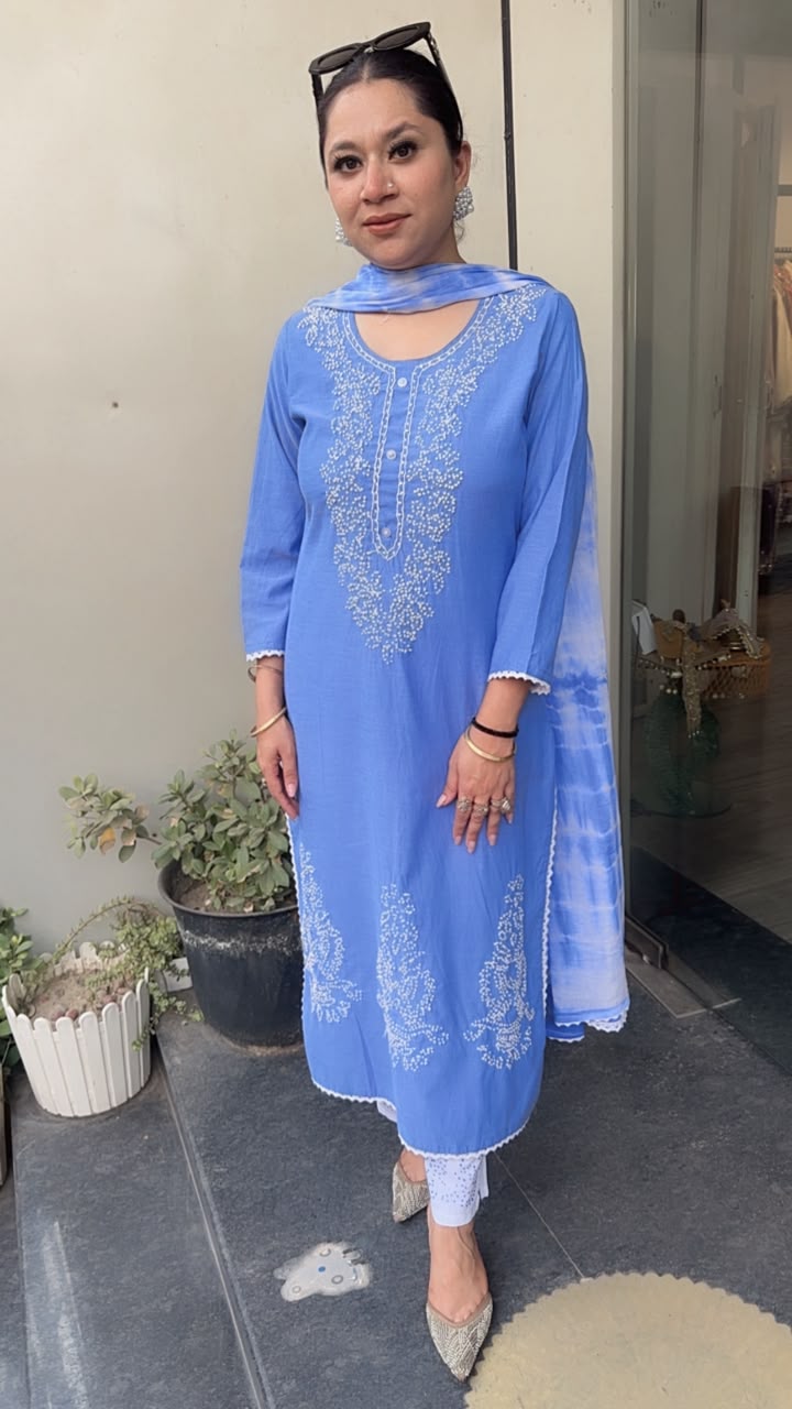 Social Blue Cotton Designer Suit