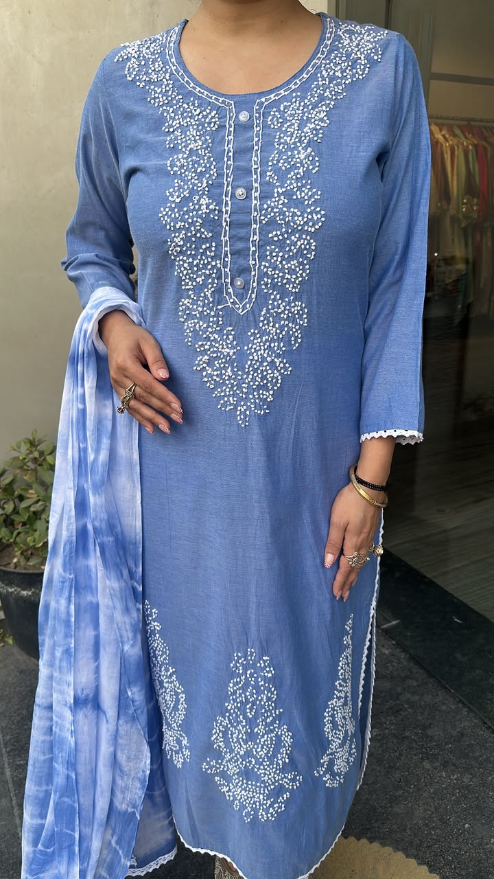Social Blue Cotton Designer Suit