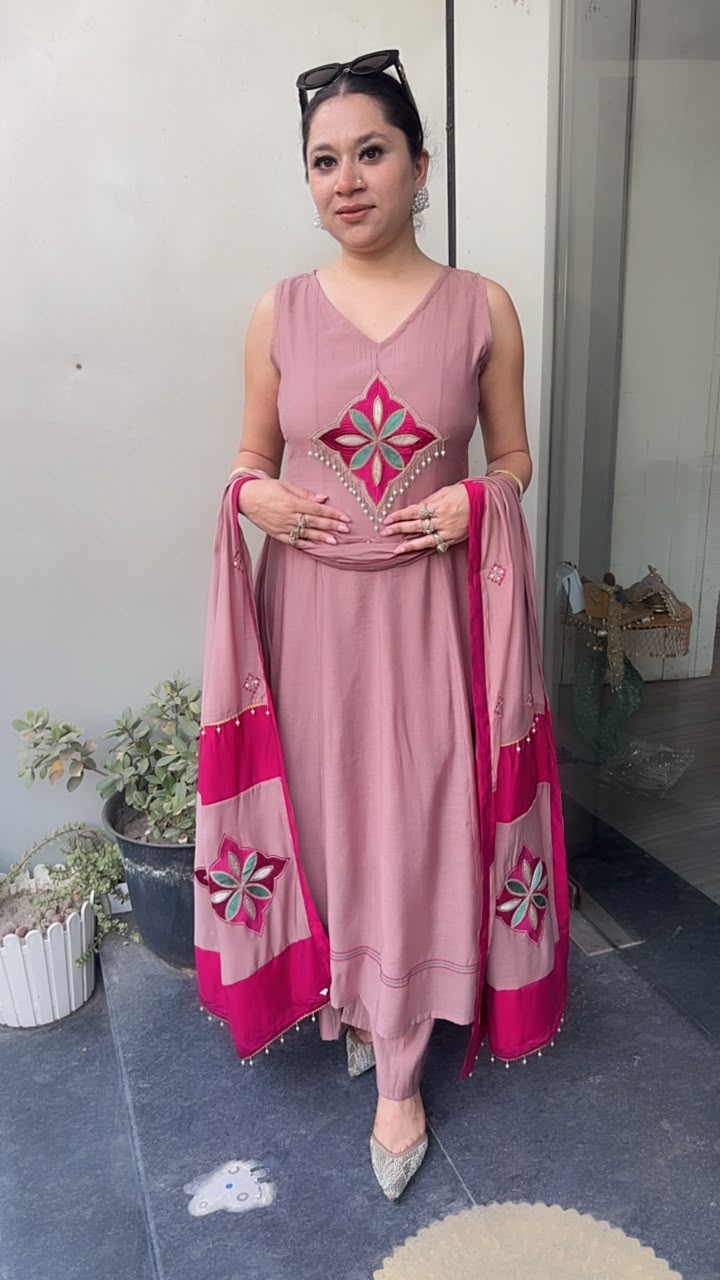 Meraak Cotton Designer Anarkali Suit (Sleeve fabric Attached)