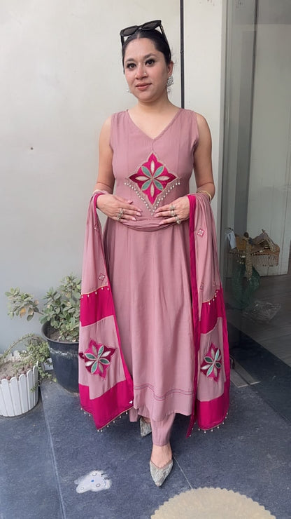 Meraak Cotton Designer Anarkali Suit (Sleeve fabric Attached)