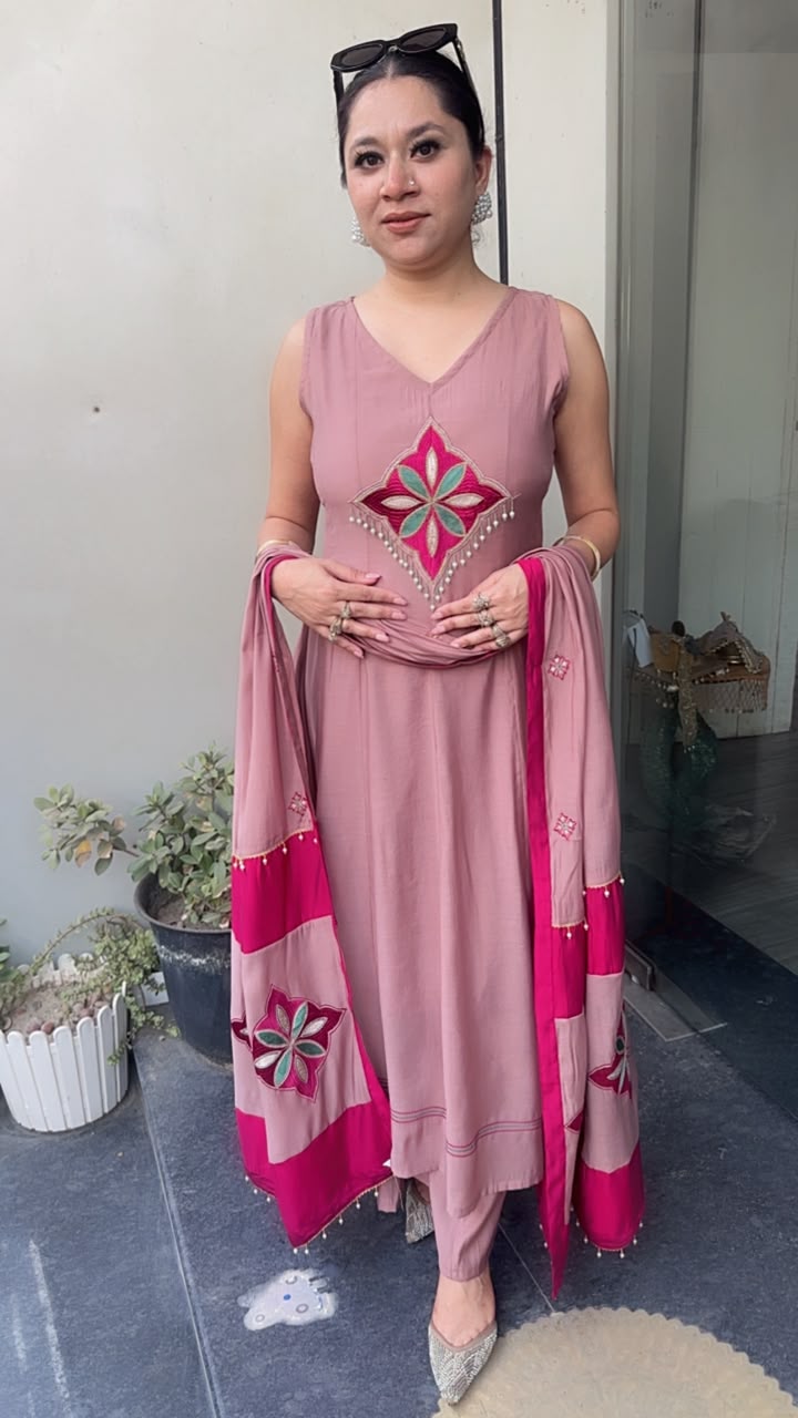 Meraak Cotton Designer Anarkali Suit (Sleeve fabric Attached)