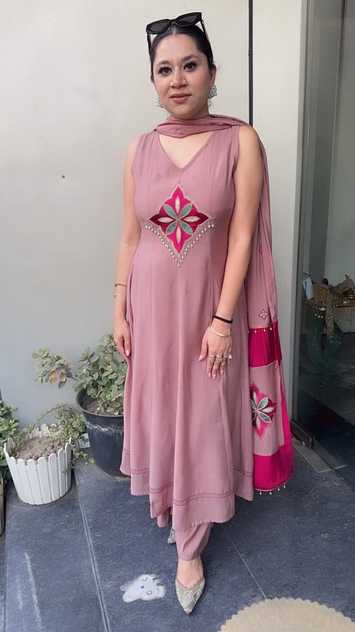 Meraak Cotton Designer Anarkali Suit (Sleeve fabric Attached)