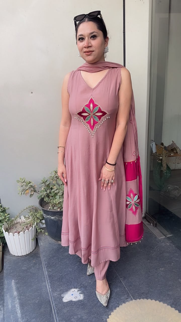 Meraak Cotton Designer Anarkali Suit (Sleeve fabric Attached)