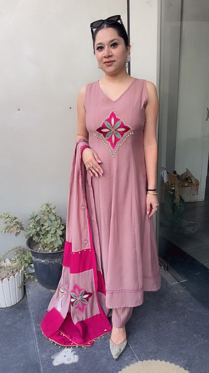 Meraak Cotton Designer Anarkali Suit (Sleeve fabric Attached)