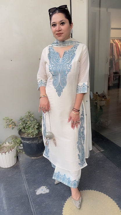 Latte Blue Ivory cotton Designer Suit