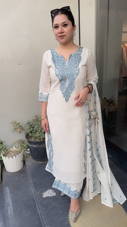 Latte Blue Ivory cotton Designer Suit