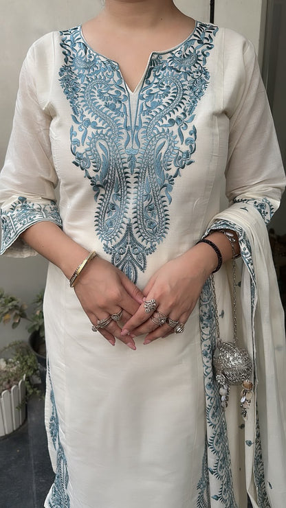Latte Blue Ivory cotton Designer Suit