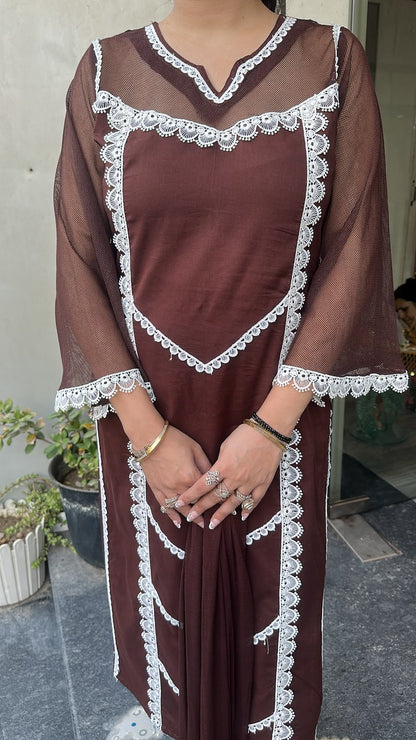 Rosa Coffee Brown Cotton Designer Suit