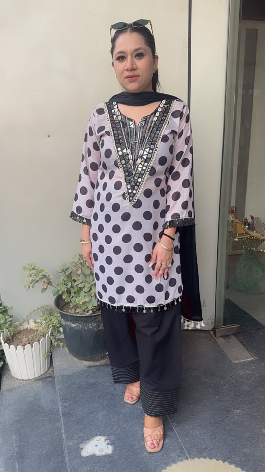 Faye polka Dot Farshi Salwar Cotton Designer Suit