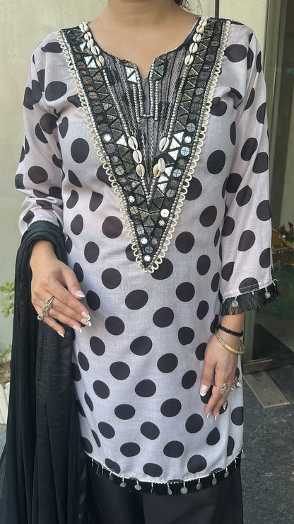 Faye polka Dot Farshi Salwar Cotton Designer Suit