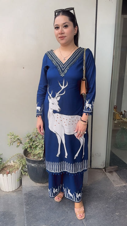 Azura Navy Blue Digital Tunic Set
