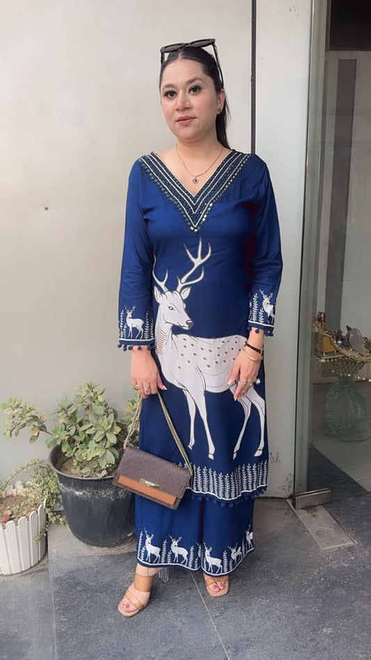 Azura Navy Blue Digital Tunic Set