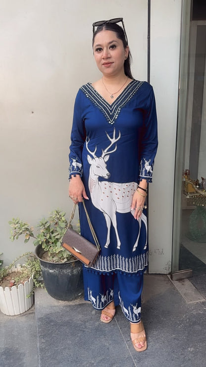 Azura Navy Blue Digital Tunic Set