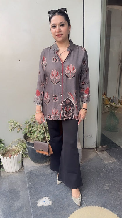 Stone Grey Digital print Shirt
