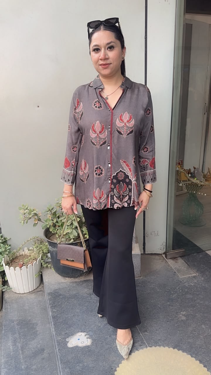 Stone Grey Digital print Shirt