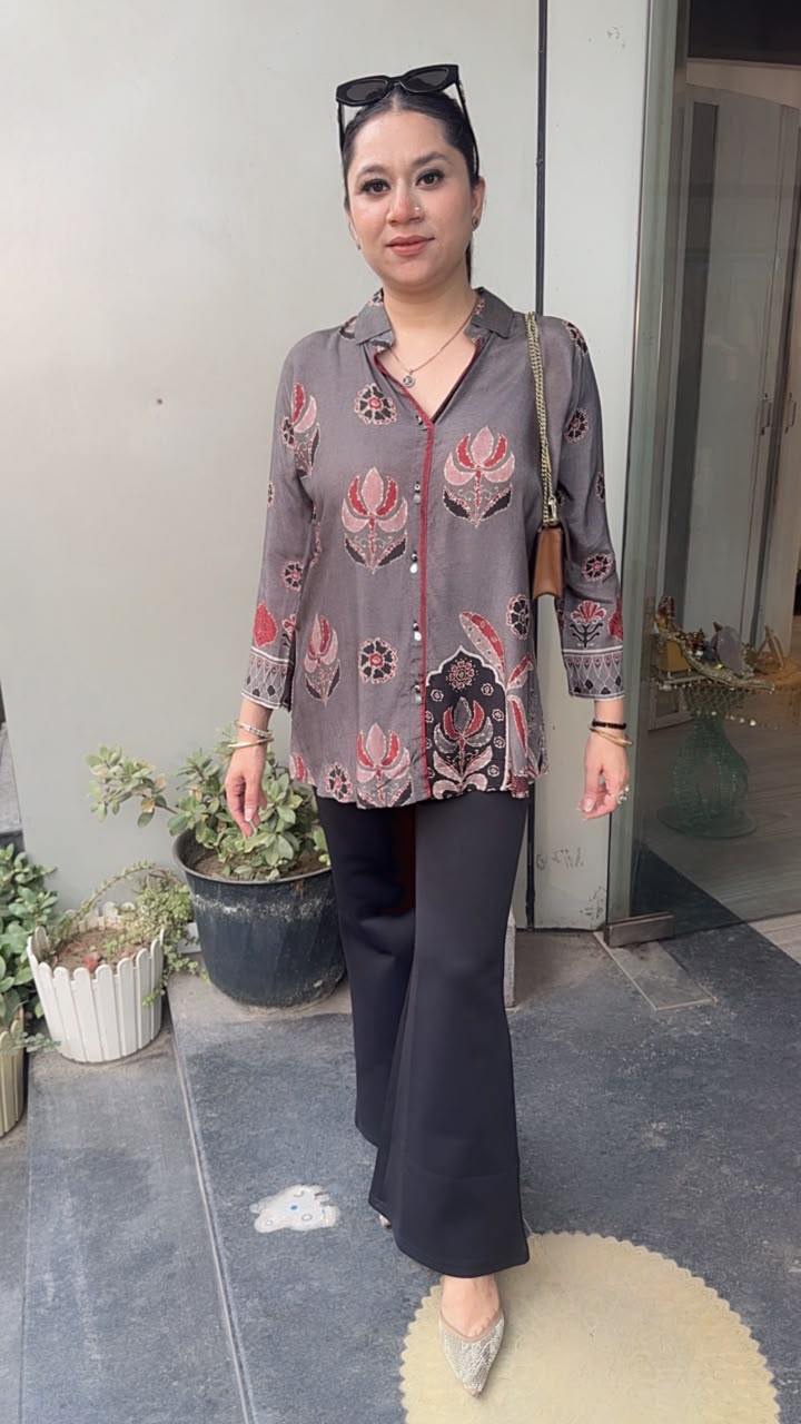Stone Grey Digital print Shirt