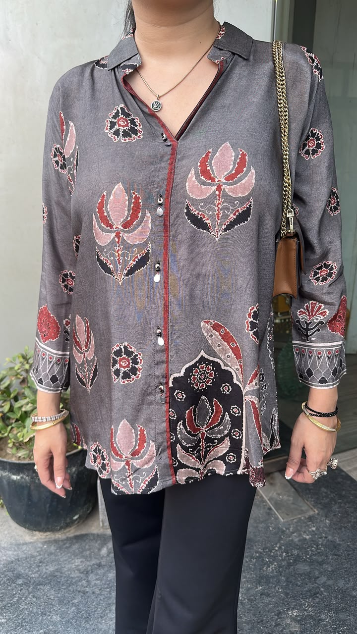Stone Grey Digital print Shirt