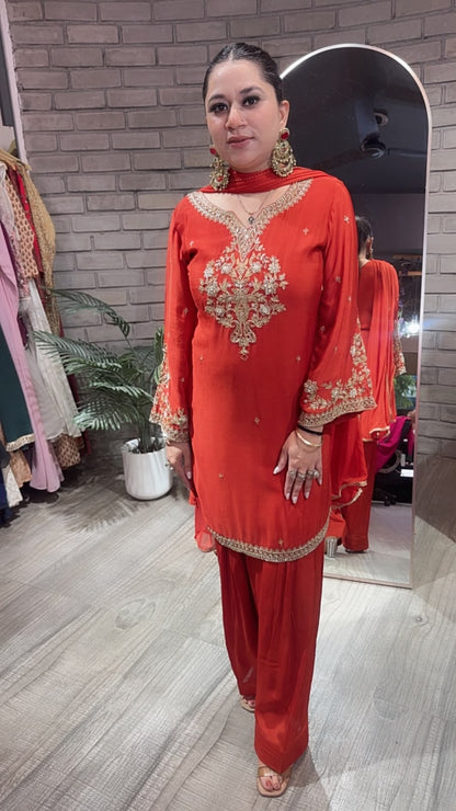 Mehru Rust Farshi Salwar Designer Suit