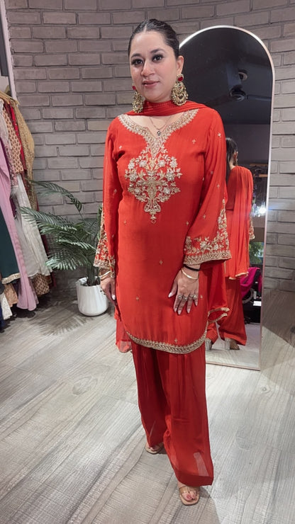 Mehru Rust Farshi Salwar Designer Suit