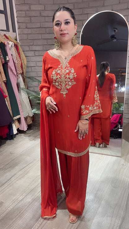 Mehru Rust Farshi Salwar Designer Suit