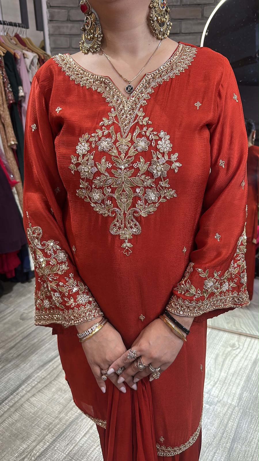 Mehru Rust Farshi Salwar Designer Suit