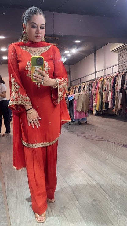Mehru Rust Farshi Salwar Designer Suit