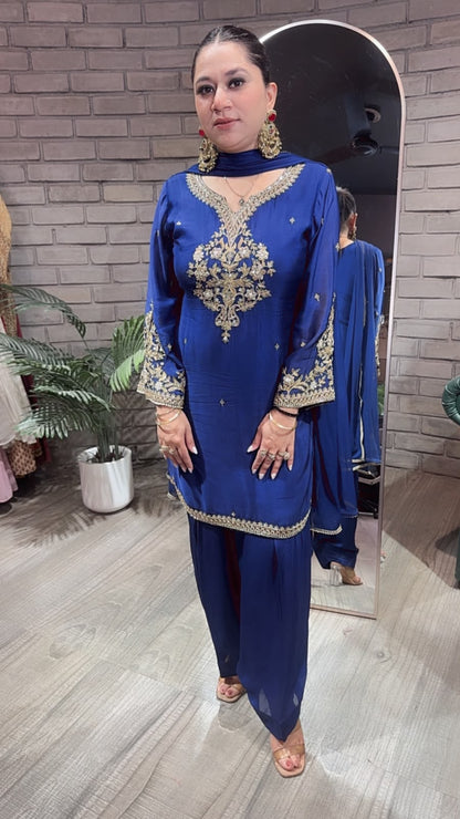 Mehru Electric Blue Farshi Salwar Designer Suit