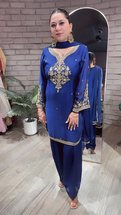 Mehru Electric Blue Farshi Salwar Designer Suit