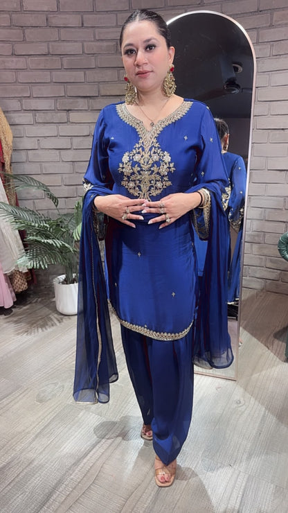 Mehru Electric Blue Farshi Salwar Designer Suit