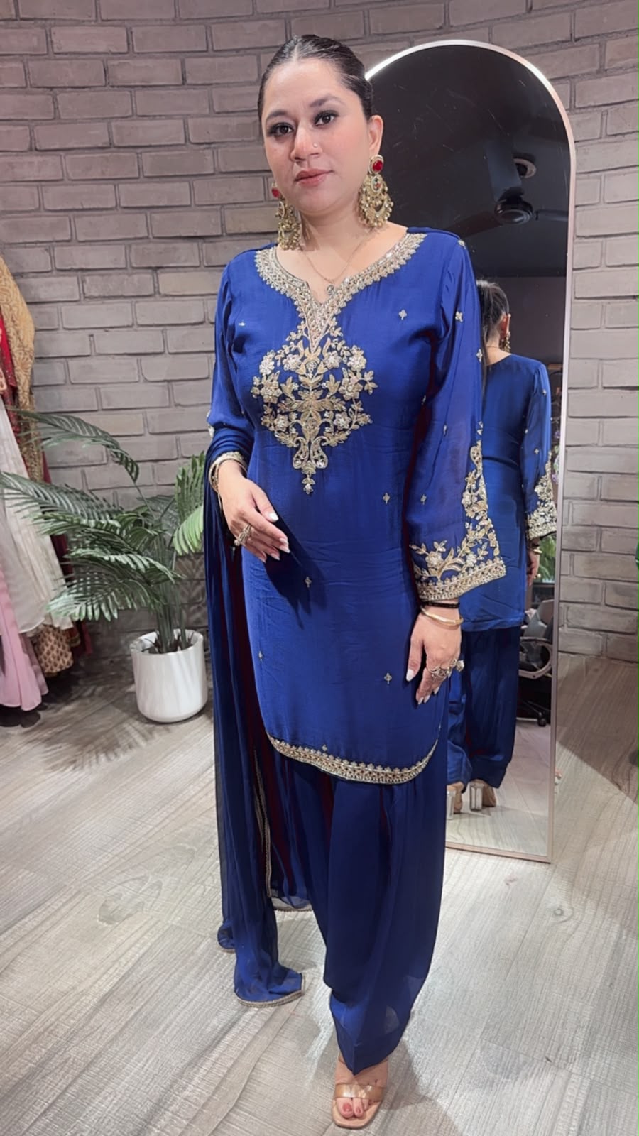 Mehru Electric Blue Farshi Salwar Designer Suit