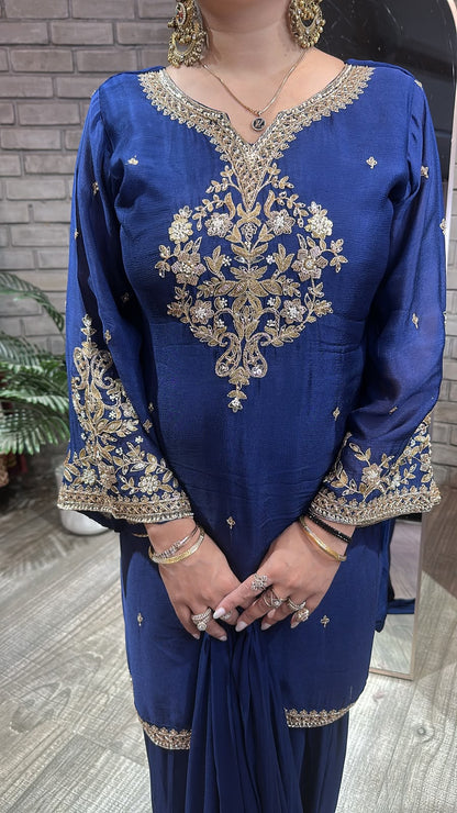 Mehru Electric Blue Farshi Salwar Designer Suit