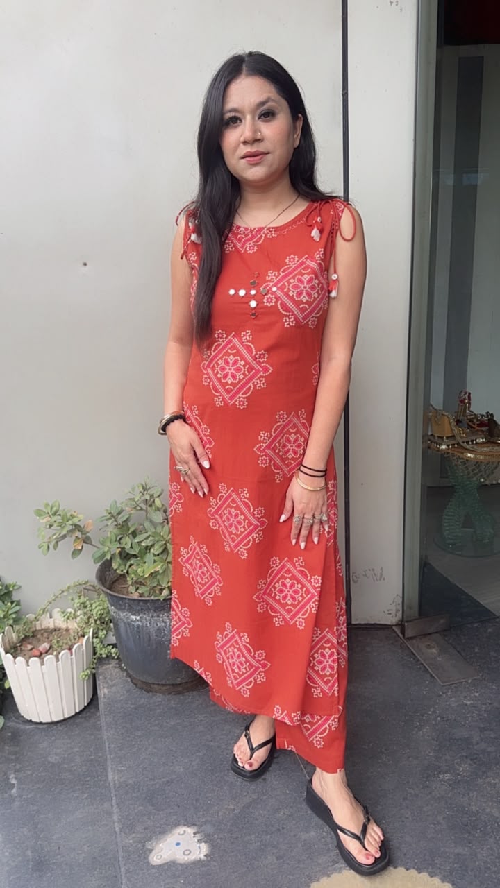 Orange Bandani Digital Cotton Tunic set
