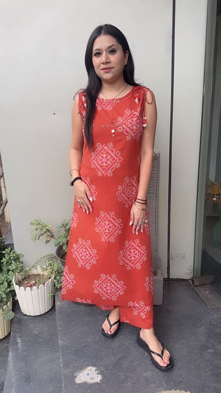 Orange Bandani Digital Cotton Tunic set