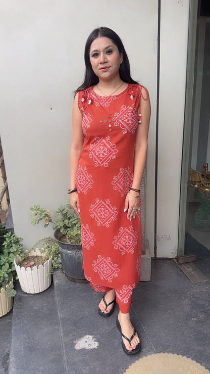 Orange Bandani Digital Cotton Tunic set