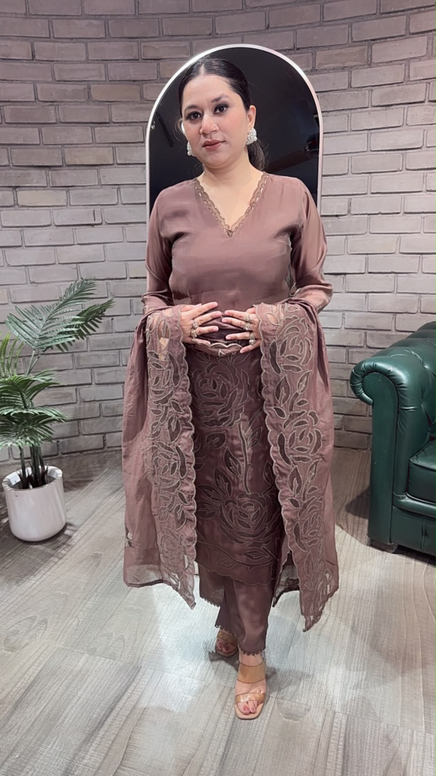 Tavas Coffee Brown Applique Designer Suit