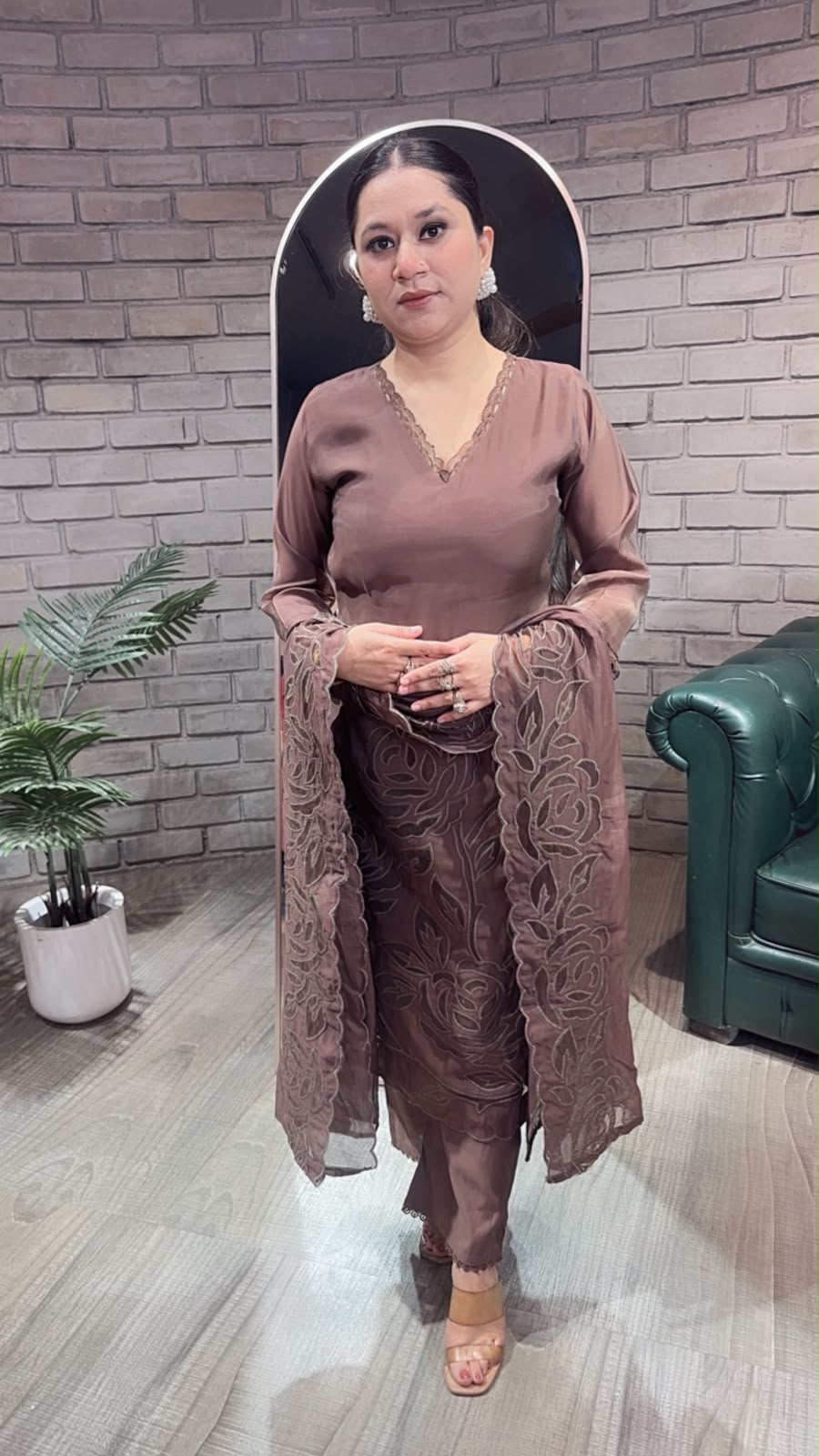 Tavas Coffee Brown Applique Designer Suit