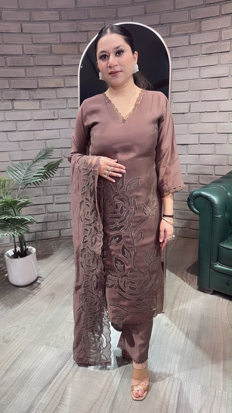 Tavas Coffee Brown Applique Designer Suit