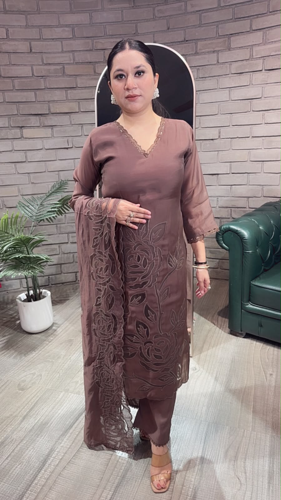 Tavas Coffee Brown Applique Designer Suit