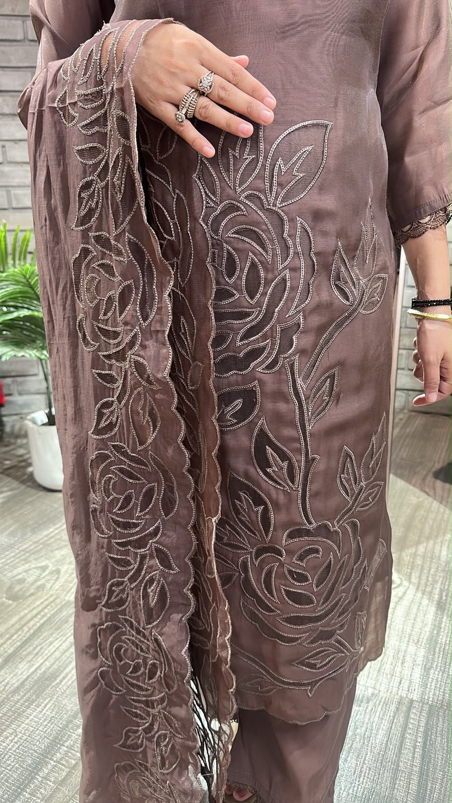 Tavas Coffee Brown Applique Designer Suit