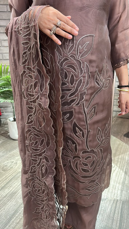Tavas Coffee Brown Applique Designer Suit