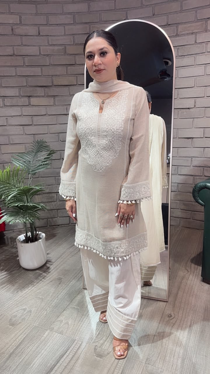 Kafe Ivory Beige Farshi Salwar Cotton Designer suit