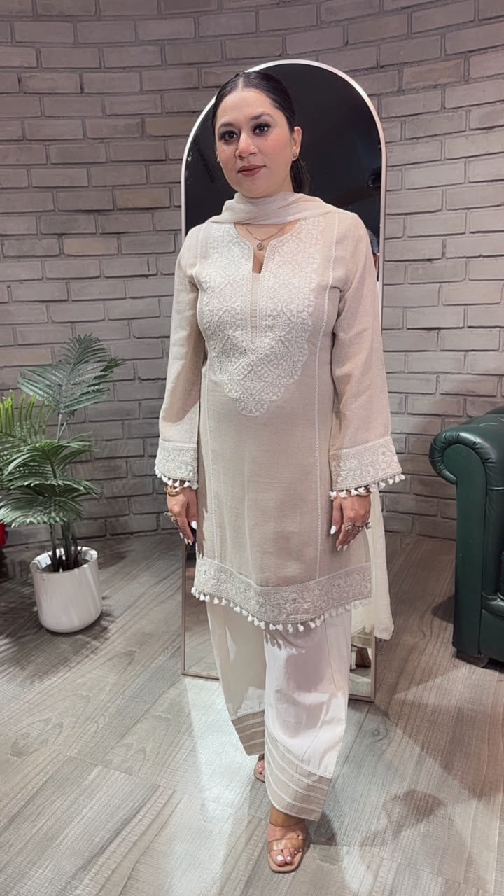 Kafe Ivory Beige Farshi Salwar Cotton Designer suit