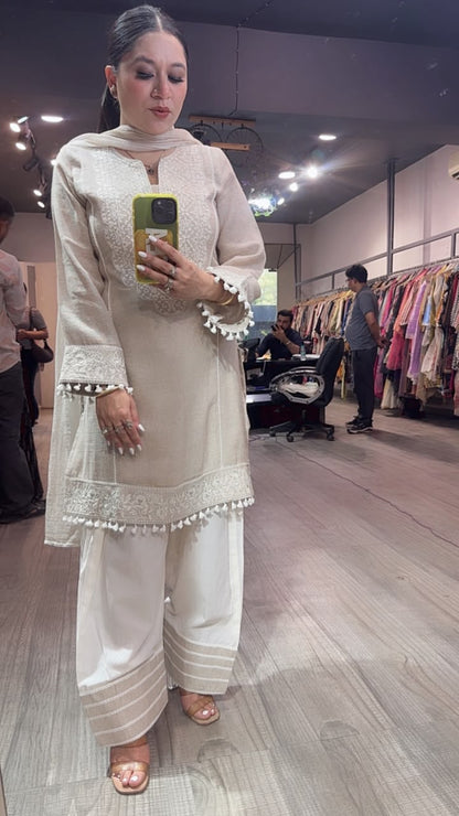 Kafe Ivory Beige Farshi Salwar Cotton Designer suit