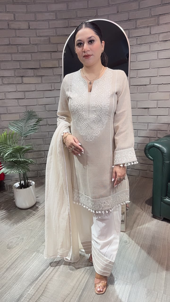 Kafe Ivory Beige Farshi Salwar Cotton Designer suit