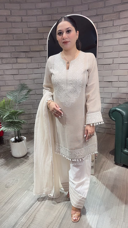 Kafe Ivory Beige Farshi Salwar Cotton Designer suit