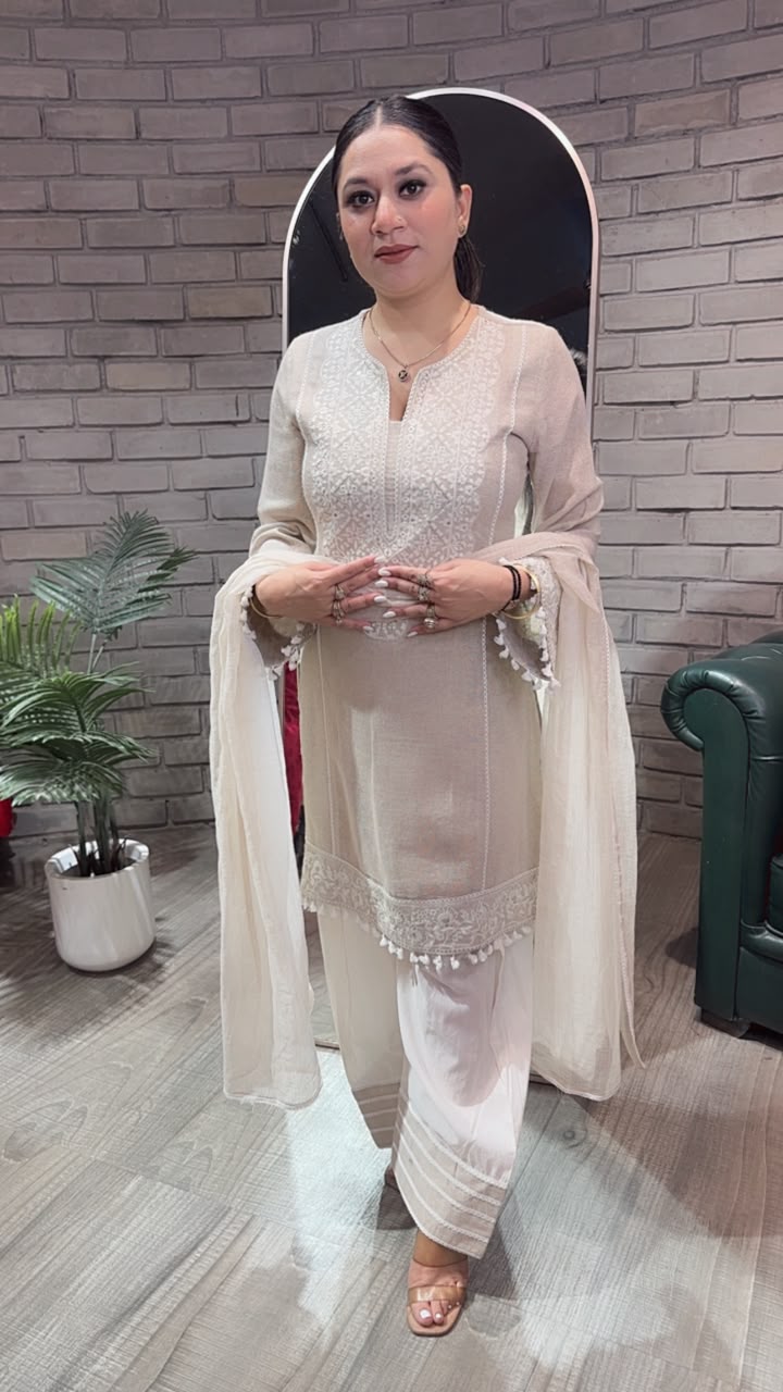 Kafe Ivory Beige Farshi Salwar Cotton Designer suit