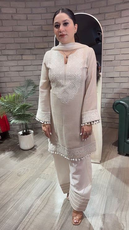 Kafe Ivory Beige Farshi Salwar Cotton Designer suit